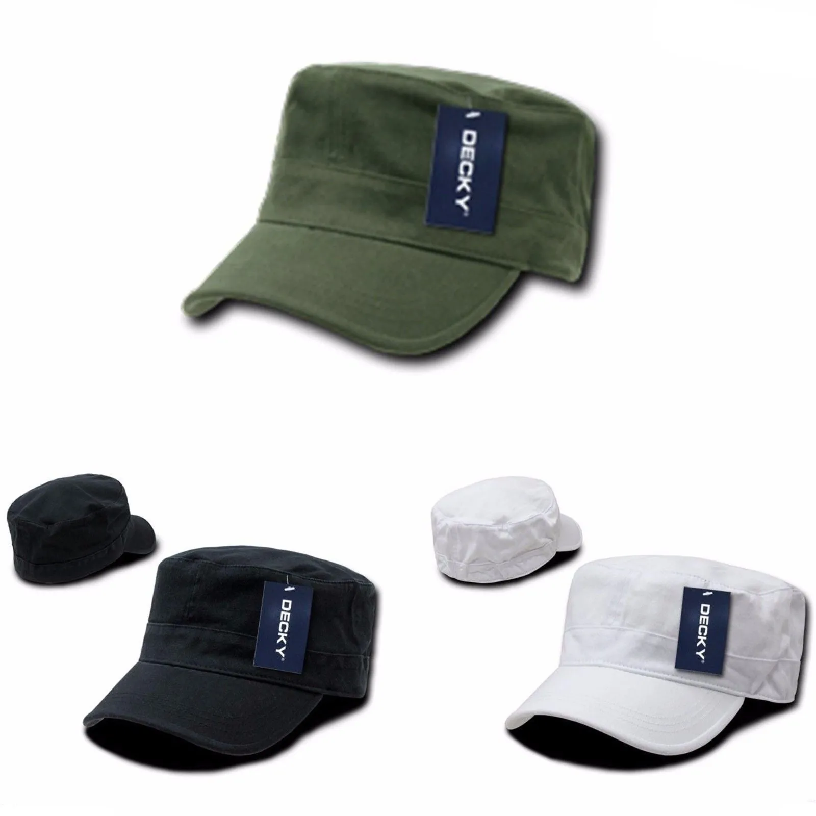 1 Dozen Decky Flex Cadet Flat Top Cotton Military Army Caps Hats Wholesale Lot