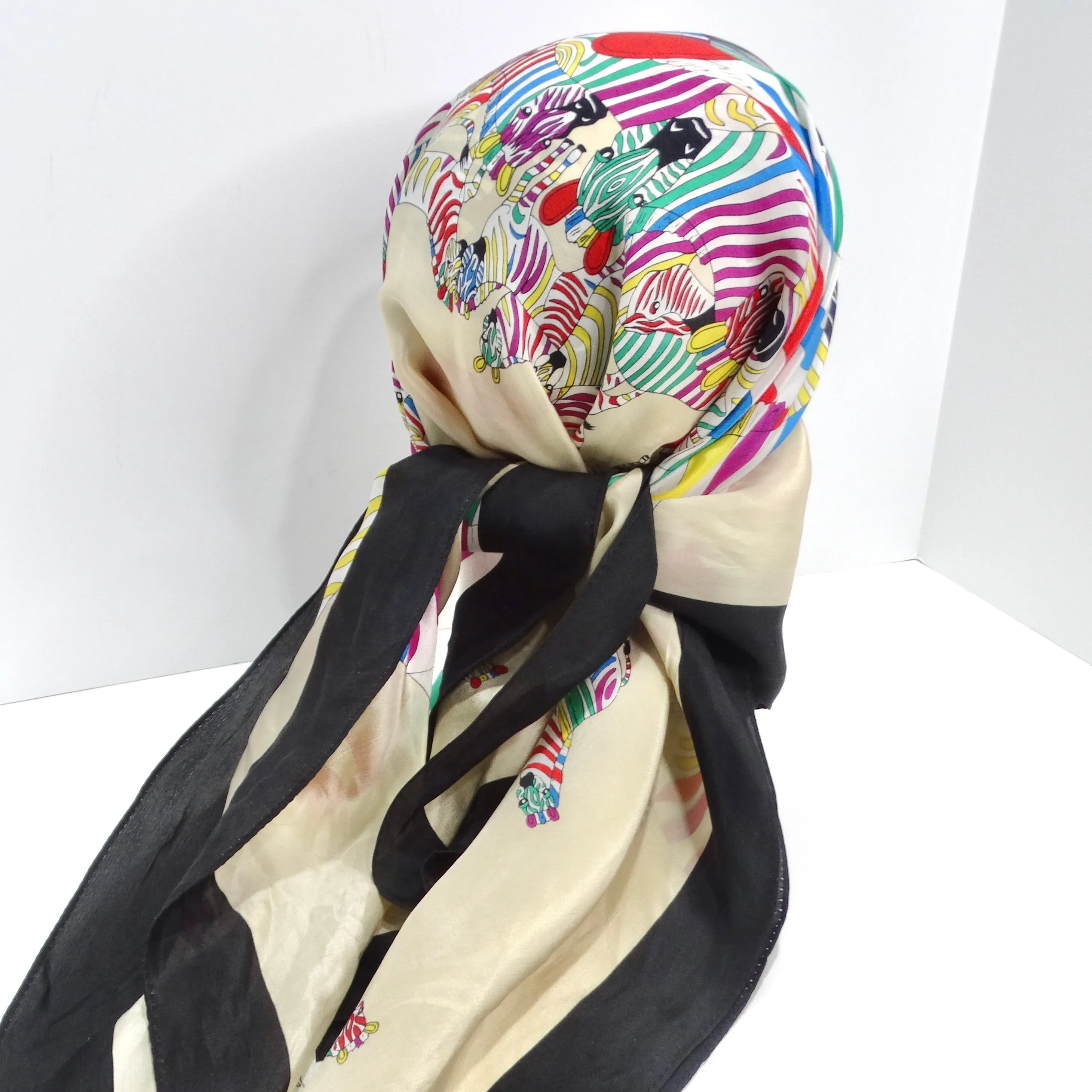 1980s Zebra Print Silk Scarf