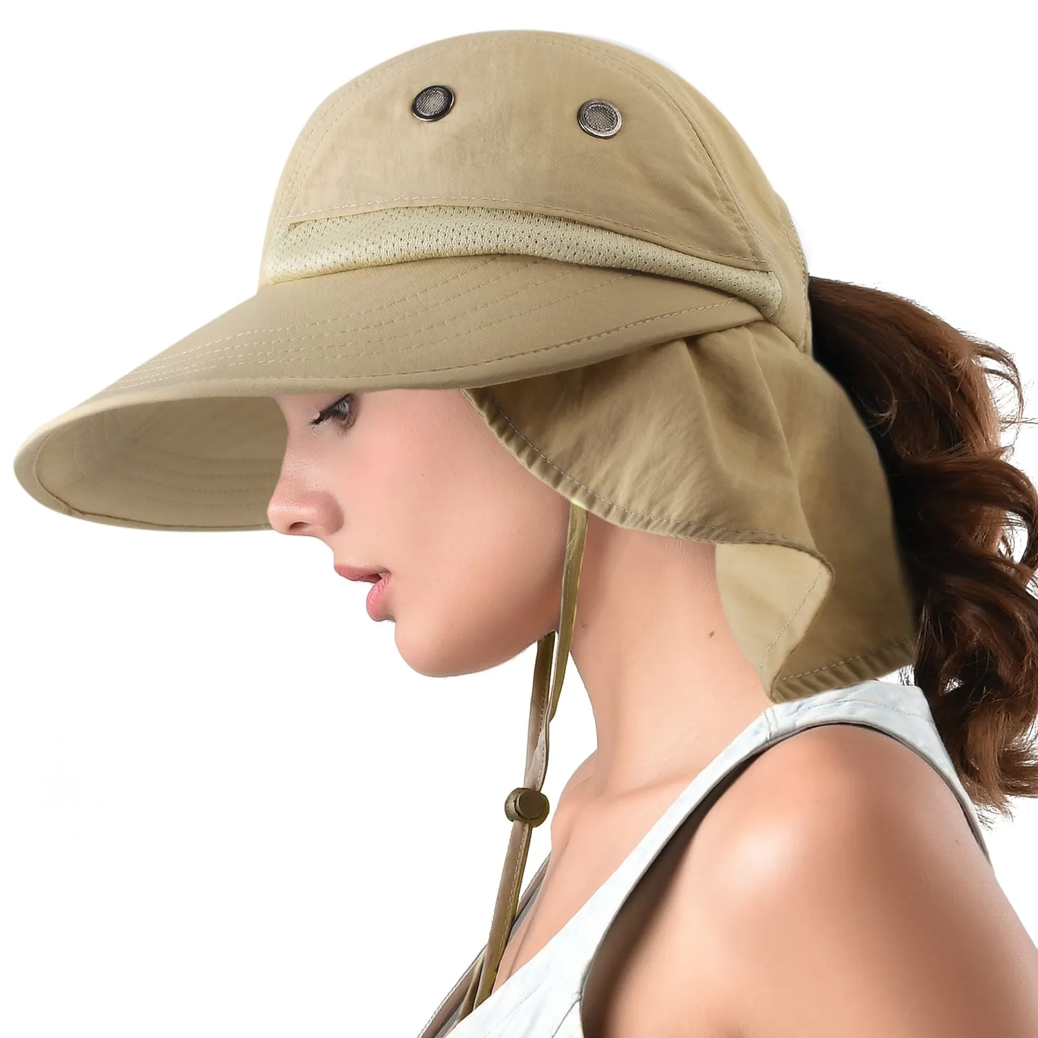 Camptrace Summer Ponytail Wide Brim Sun hat Outdoor Drop Shipping SH056