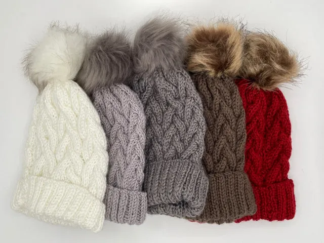 Child's Small Faux Fur Acrylic Pom Pom Hat in Assorted Colors