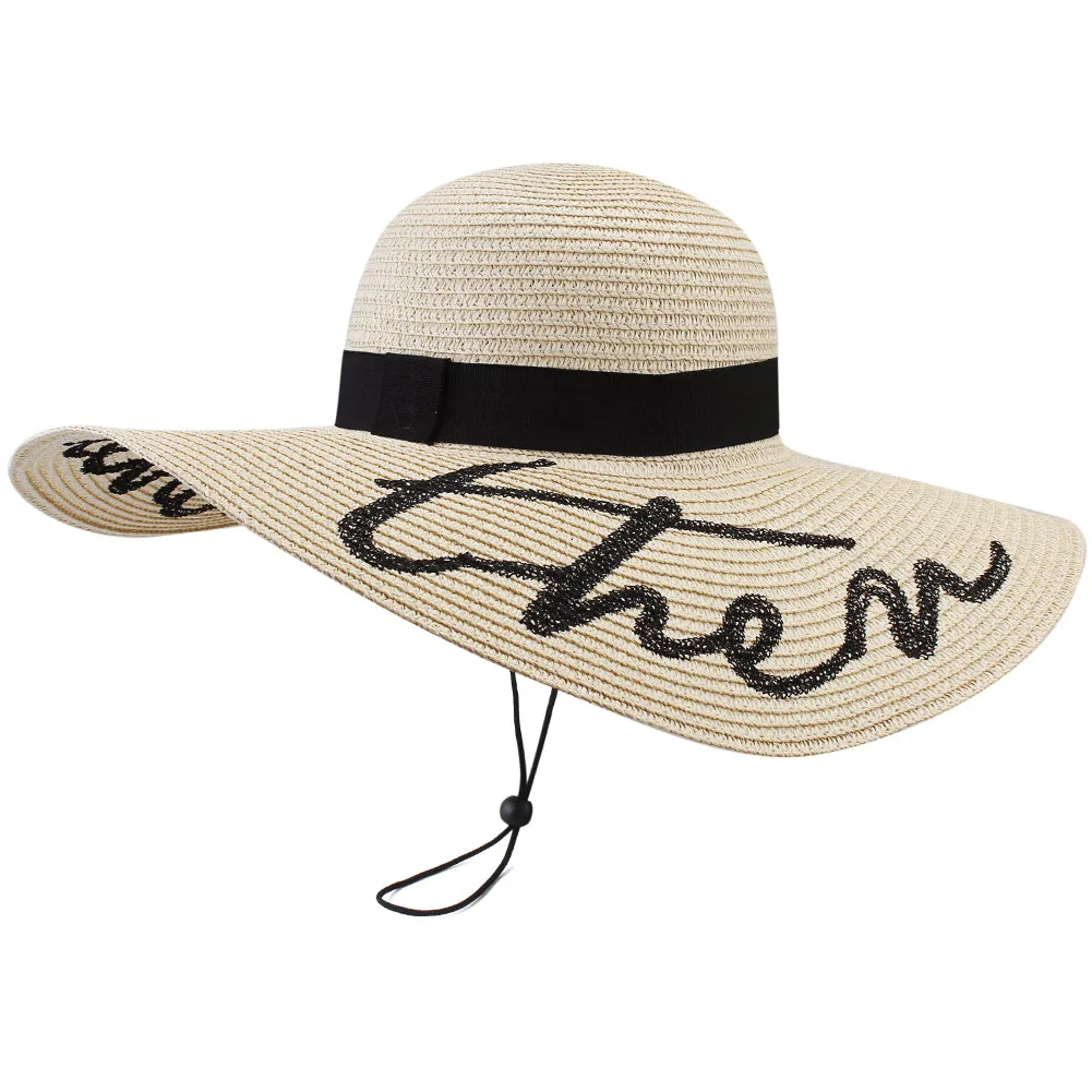 FURTALK Women Straw Wide Brim Beach Sun Hat Embroidered Drop Shipping SH042