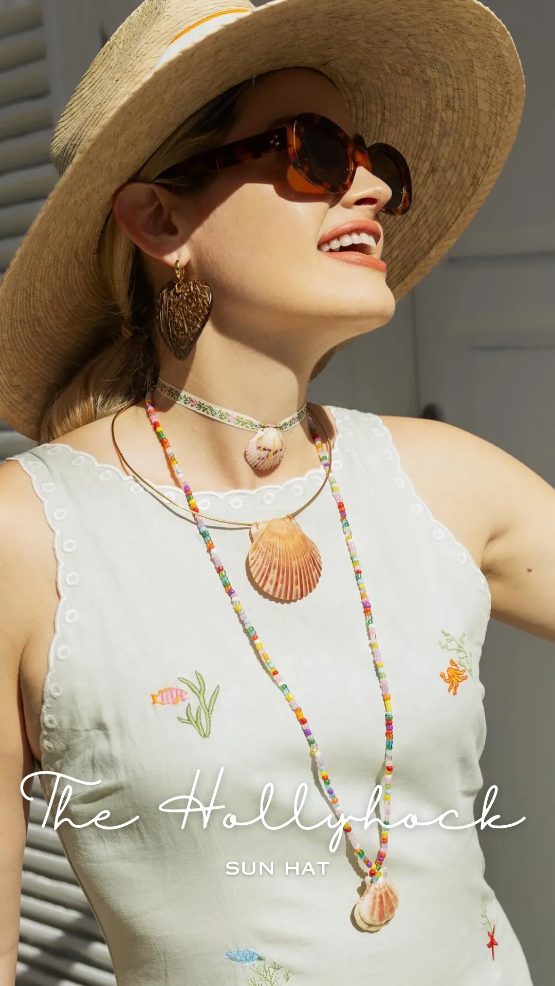 Hollyhock Sun Hat -  Vintage Azure Garden Rose Long Ribbon