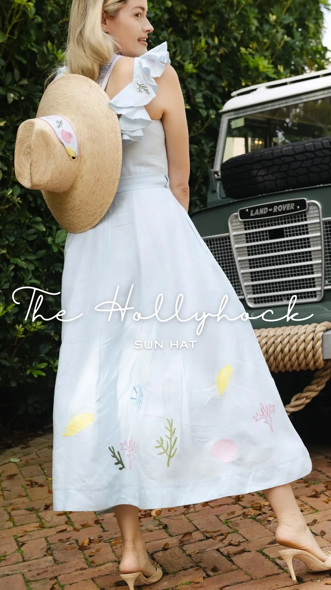 Hollyhock Sun Hat -  Vintage Azure Garden Rose Long Ribbon