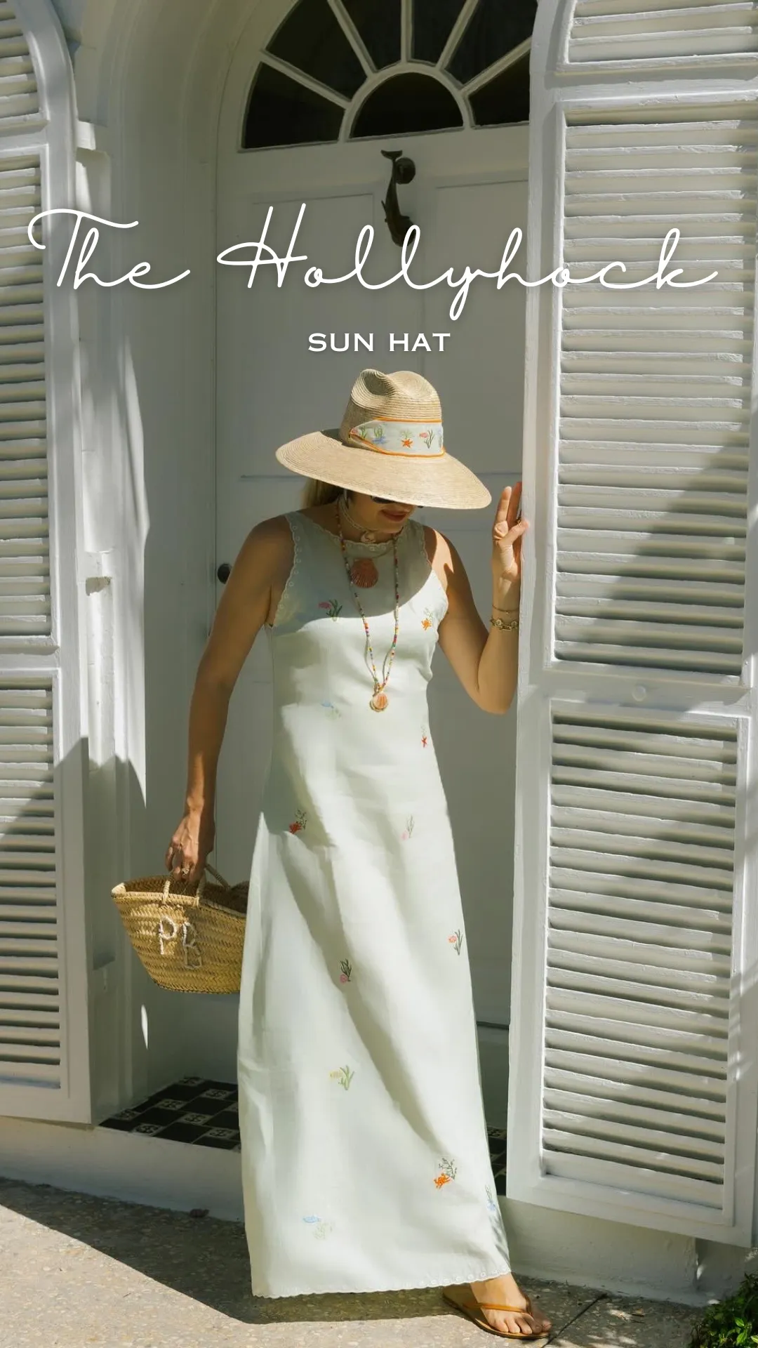 Hollyhock Sun Hat -  Vintage Azure Garden Rose Long Ribbon