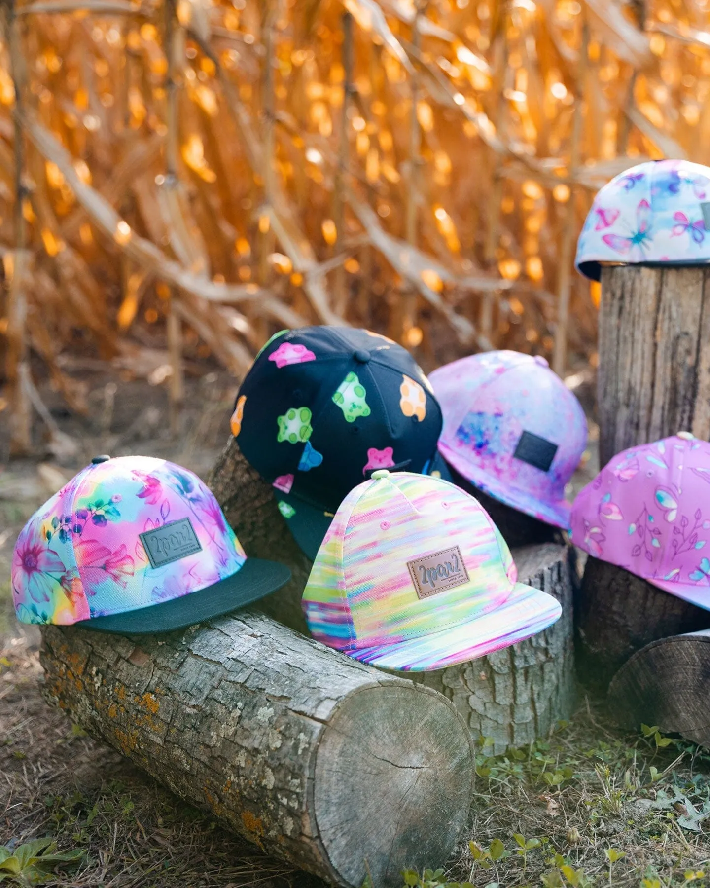 Printed Cap with Floral Print on Black and Multicolored Background