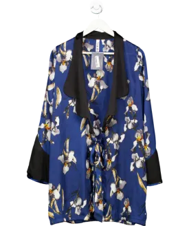 Rat & Boa Blue Silk Orchid Print Wrap Dress UK S