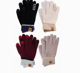Tri-Striped Cuffed Touchscreen Fingertip Gloves