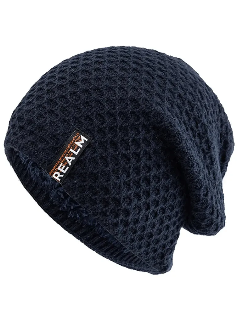 Unisex Letter Label Decor Thermal Lined Knitted Hat - SF1669