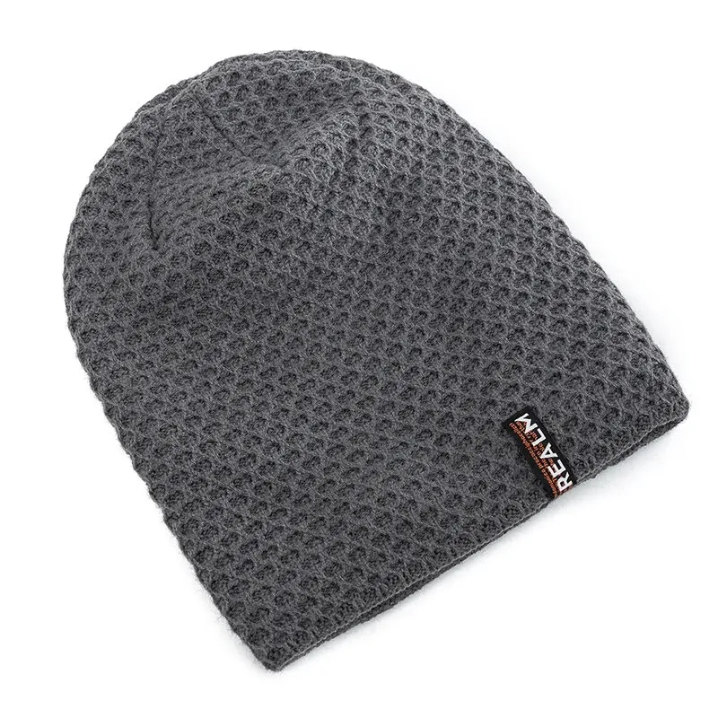 Unisex Letter Label Decor Thermal Lined Knitted Hat - SF1669