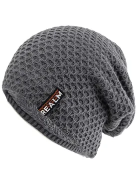 Unisex Letter Label Decor Thermal Lined Knitted Hat - SF1669