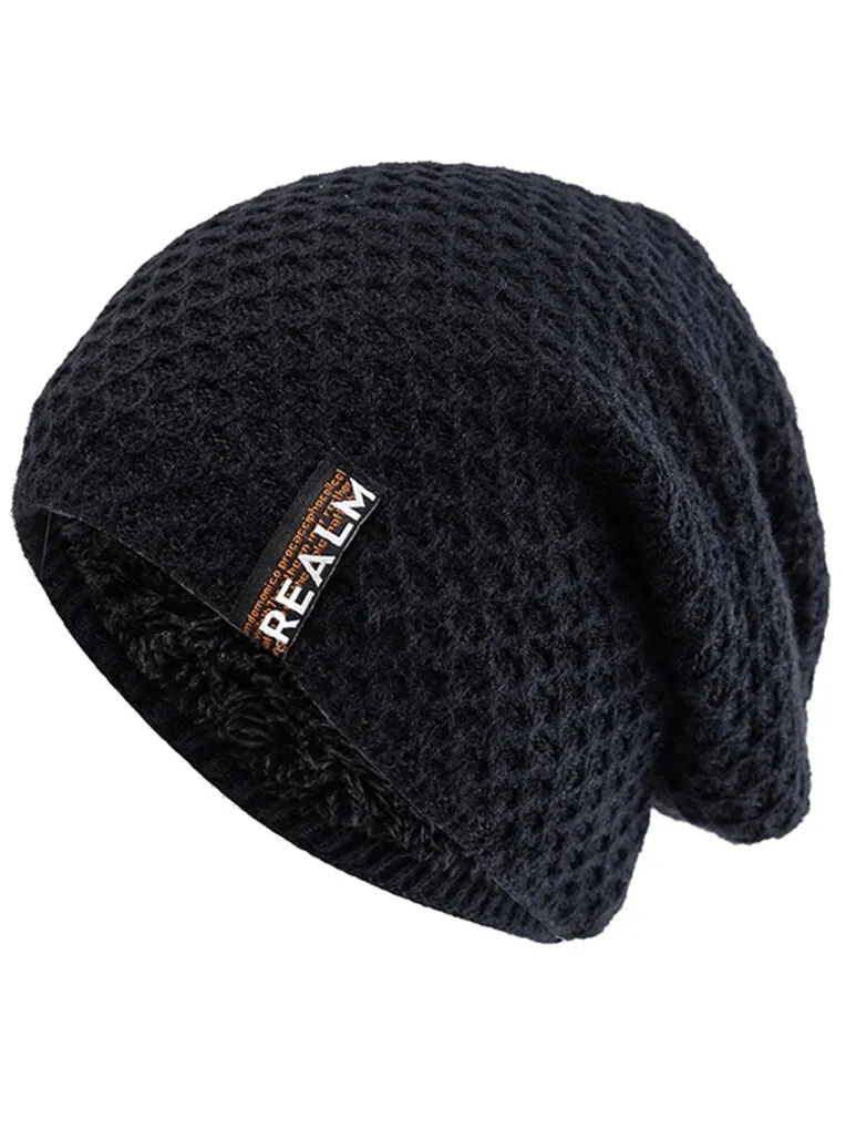 Unisex Letter Label Decor Thermal Lined Knitted Hat - SF1669